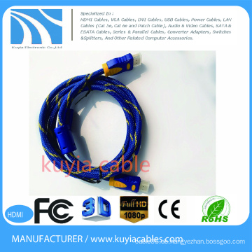 Gold-überzogene blaue Geflechtjacke 1.4v HDMI Kabel